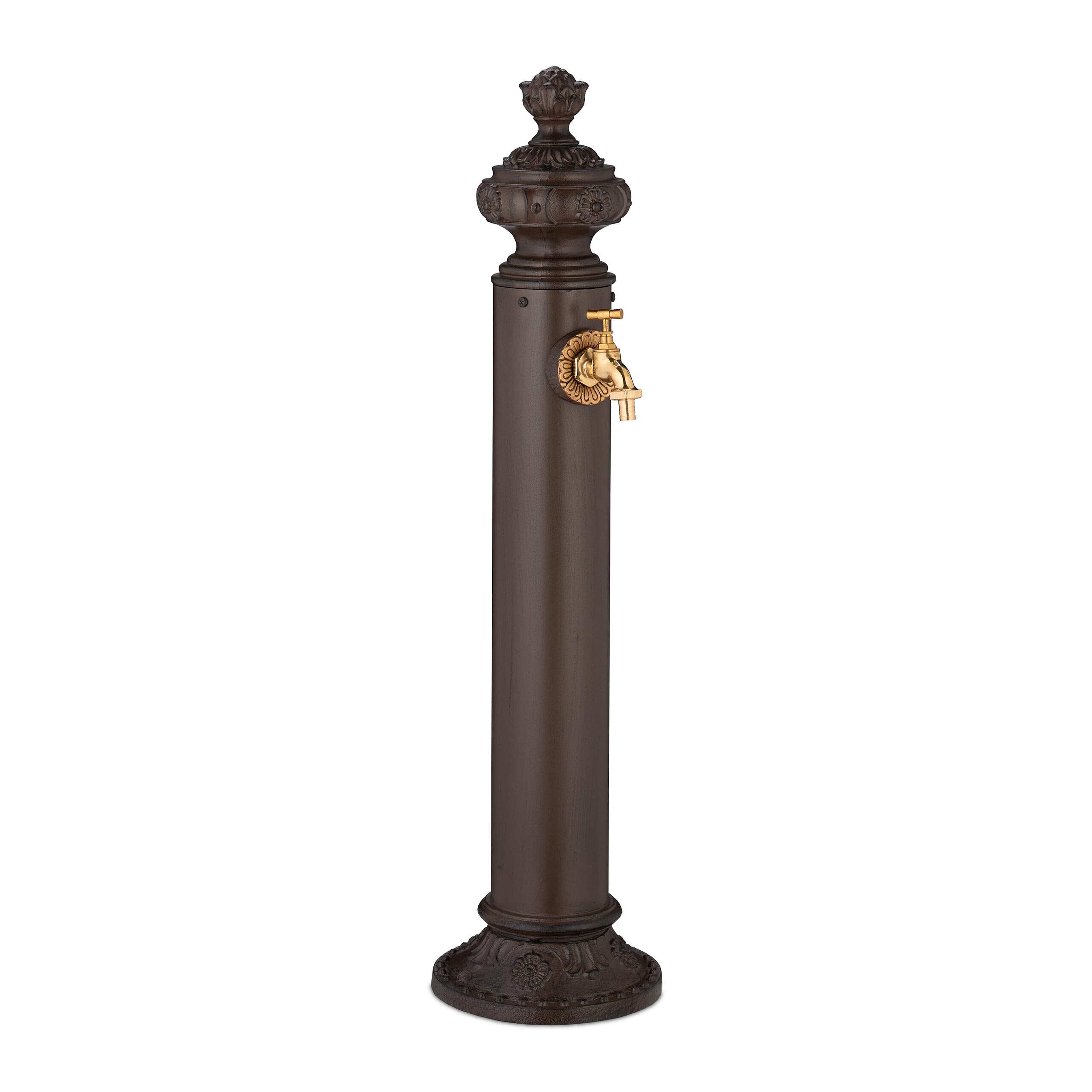 Relaxdays Column Fountain, Garden Water Featue, with Tap, HWD: 87 x 20.5 x 24 cm, Standing Patio Ornament, Brown