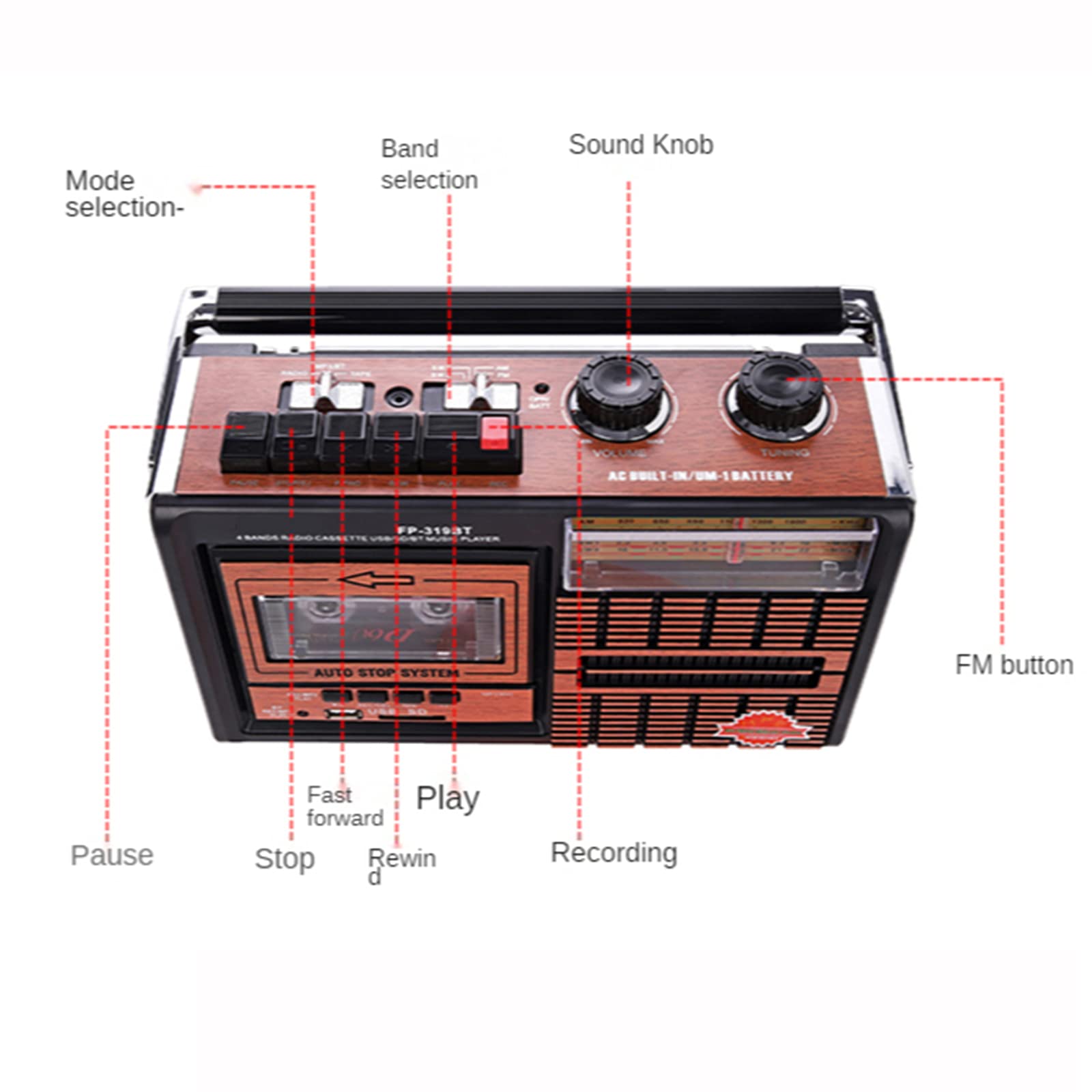 HIOD Grabadora de Cinta Retro Radio Portátil de Banda Completa para Estudiantes Mayores Inalámbricos Bluetooth U Disk Transcripción Radio Multifunción