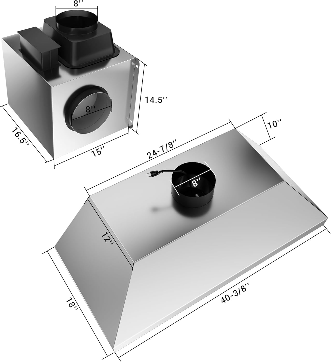 CT Copper Tailor 42-inch Range Hood Insert with Inline Remote Blower,1260CFM Kitchen Vent Hood, 4-Speed Exhaust Fan, 4 LED Lights, 8" Round Ducted,Baffle Filters, in Stainless Steel
