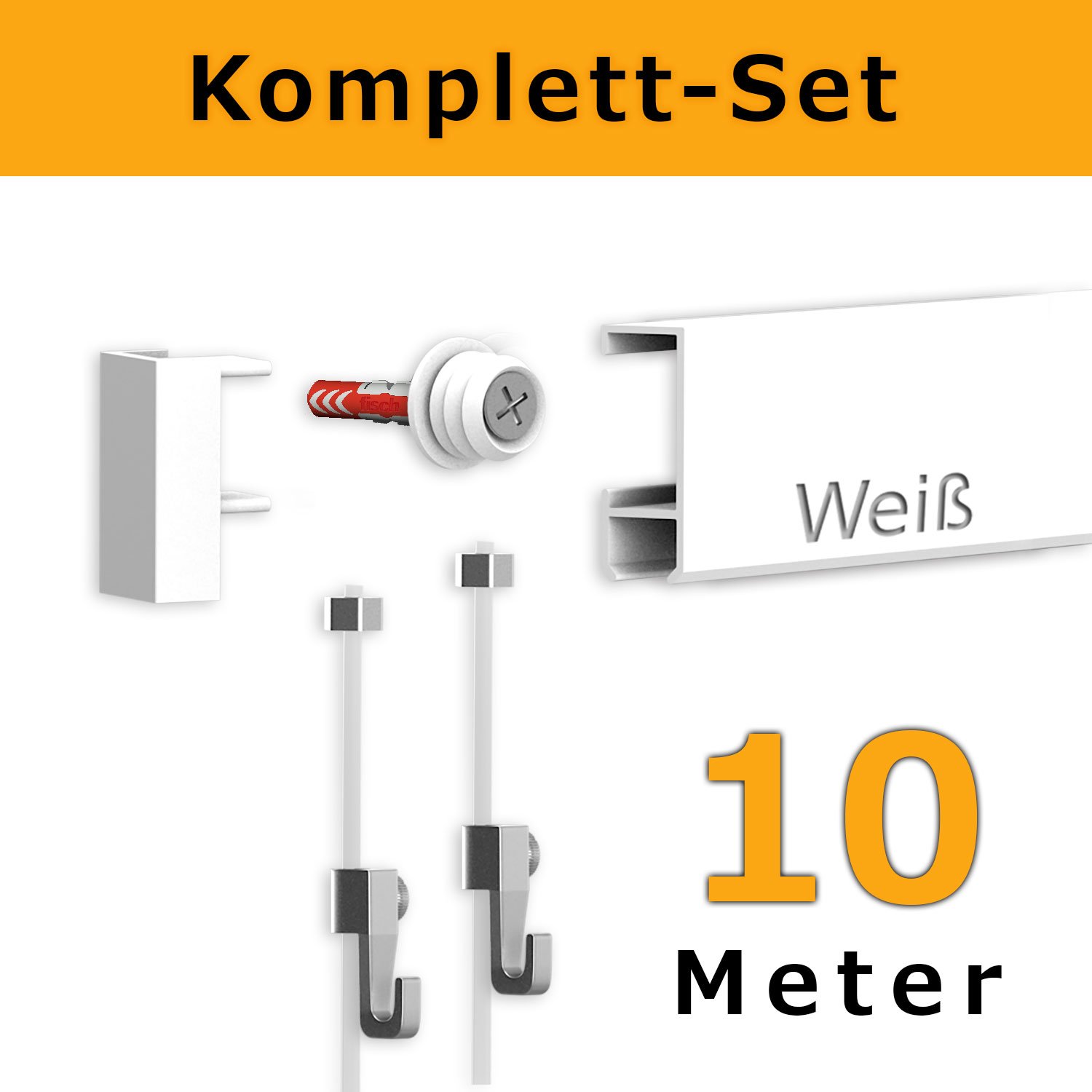 hang-it Komplettset - Galerieleisten Bilderleisten - 10 Meter inkl. Bilderhaken, Seile und Montagematerial
