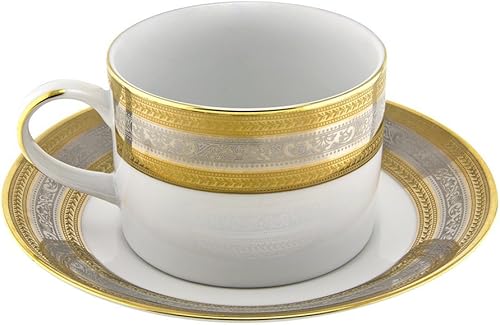 10 Strawberry Street Elegance - Taza y platillo de 8 onzas, juego de 6, platino y oro