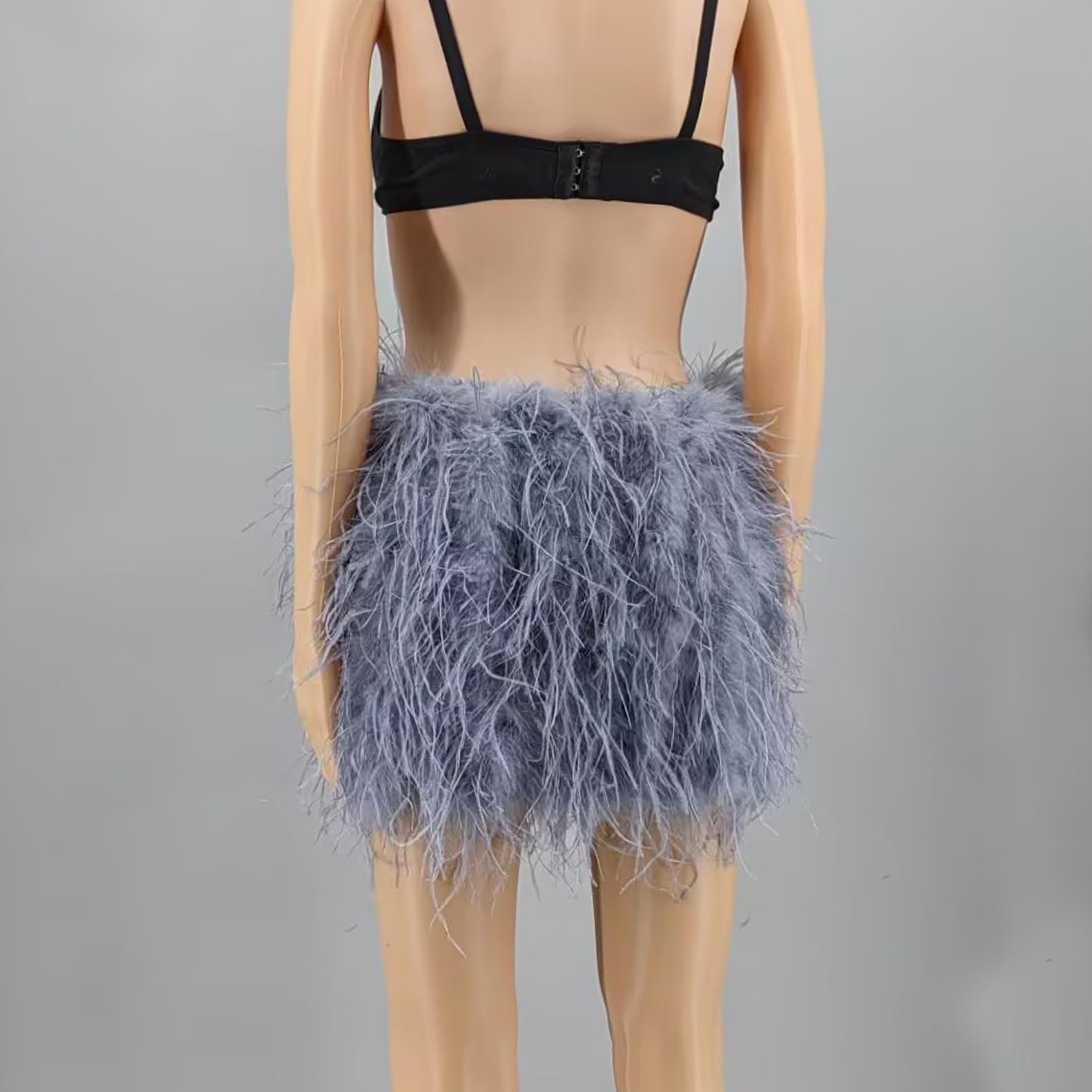 LVCOMEFF Minifalda de plumas de avestruz para mujer, cintura elástica, peluda, para fiesta, club, lujo