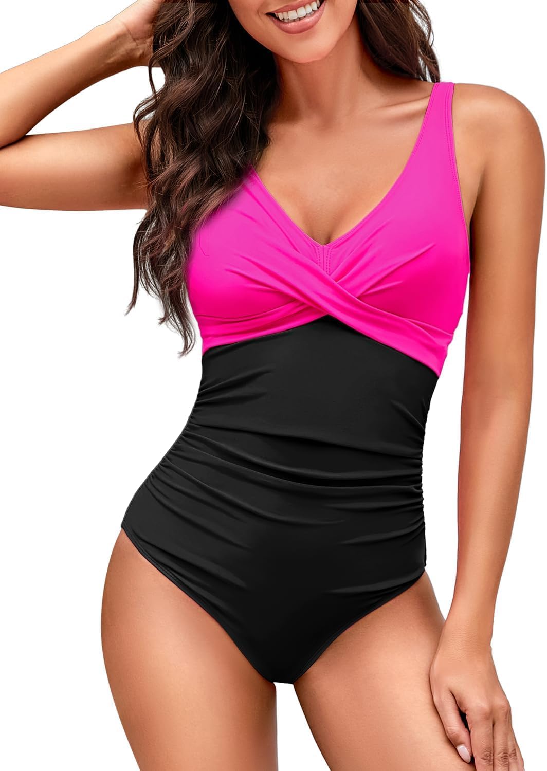 HEYTALALA Women’s One Piece Swimsuits Tummy Control Push Up Bathing Suits Wrap V Neck Cutout Tie Back Slimming Swimwear