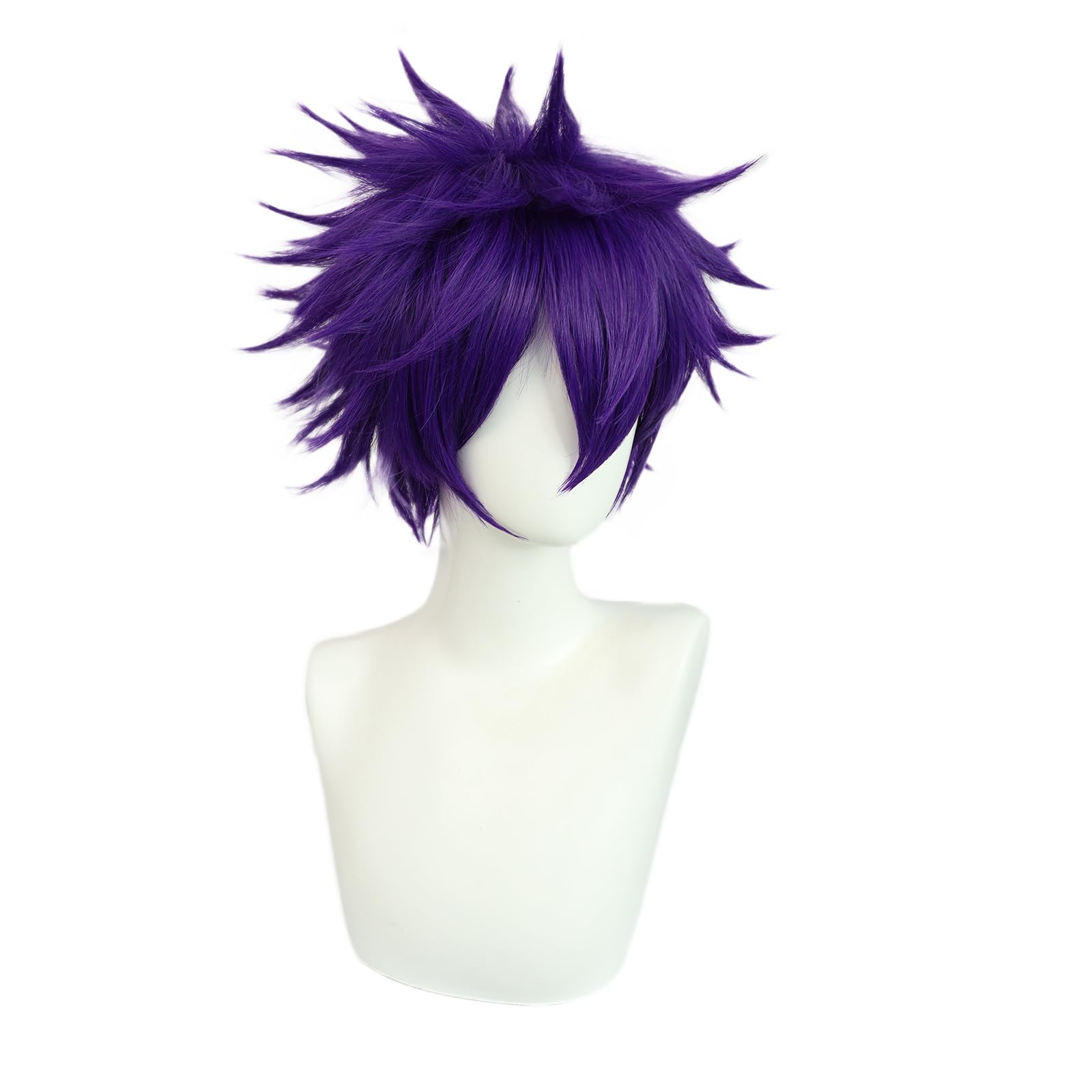 BEKIDER+1 Hair Cap Short Purple Wig for Men Purple Wavy Wig with Bangs for Halloween Christmas Event Costume Party - Image 3