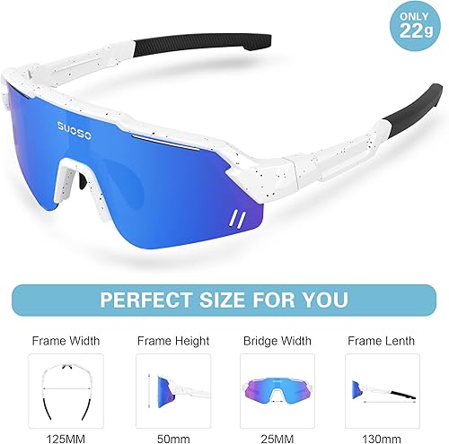 Miniatura 5 de suoso Gafas de sol polarizadas deportivas para niños gafas de sol de béisbol juvenil, gafas de ciclismo para niños y niñas de 6 a 12 años, ligeros