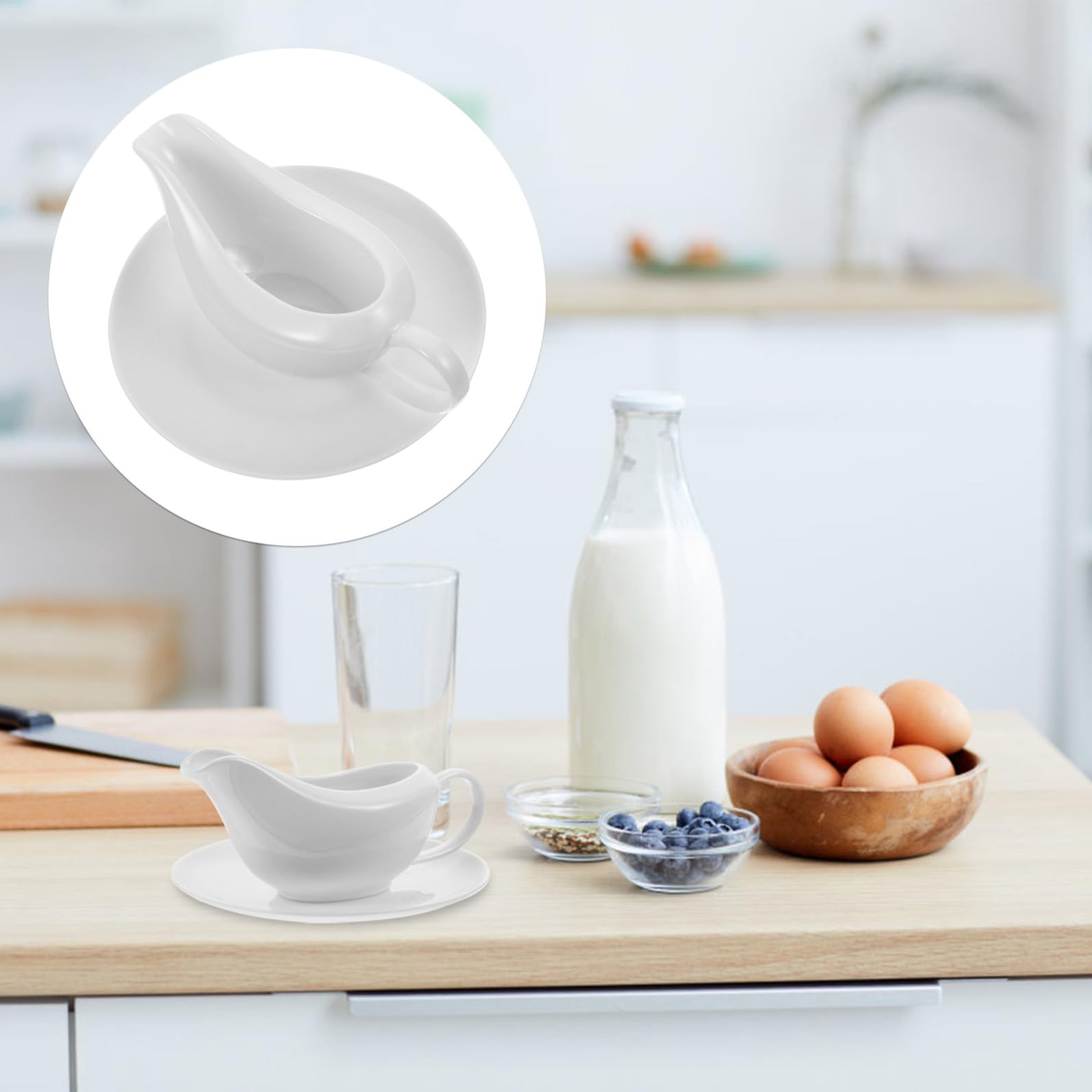 YARNOW Salsiera Set per Condimenti e Salse in Porcellana Bianca Manico Ergonomico e Beccuccio per per Uso Quotidiano e Occasioni Speciali