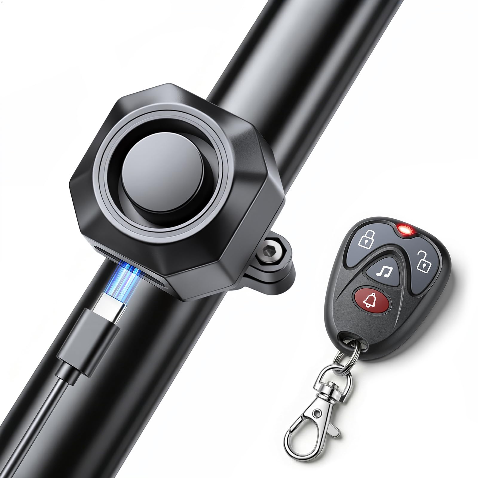 WSDCAM Alarm USB ricaricabile per bicicletta 110 dB regolabile senza fili anti-Theft sensore di movimento auto