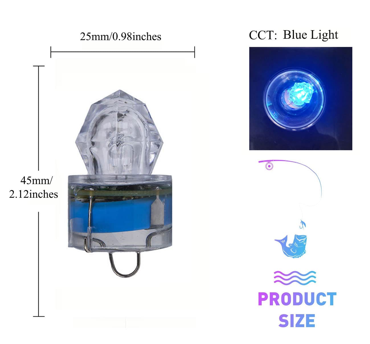 Luce da pesca a LED (confezione da 10) luci subacquee profonde impermeabili con diamanti tubolari per pesca subacquea con luce blu attrattivi per tonno pesce spada