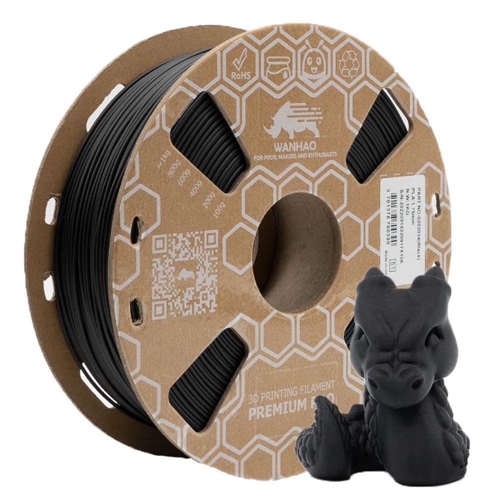 WANHAO Filamento: PLA negro premium 1 kg/1,75 mm – Filamento para impresora 3D