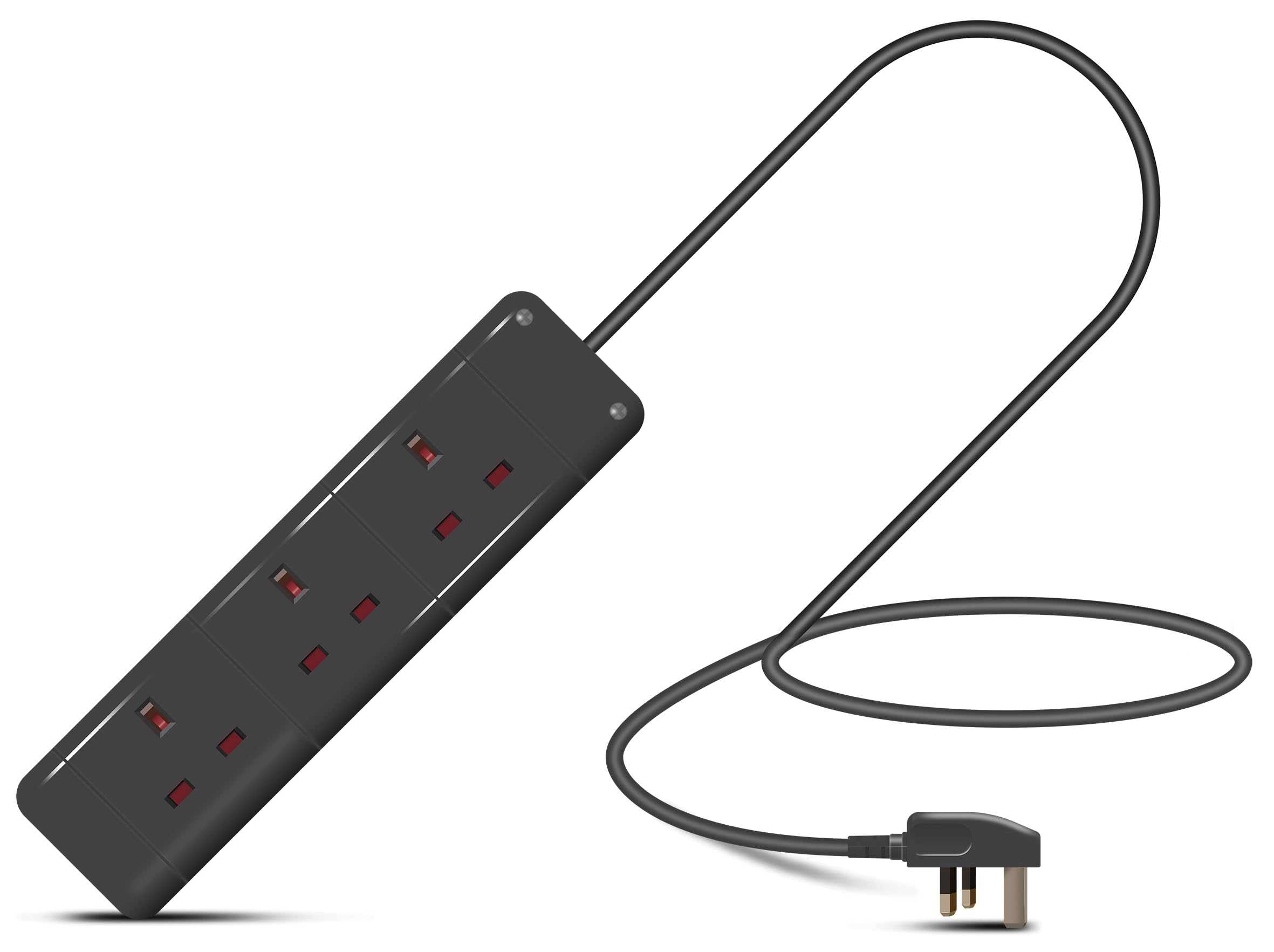 Eagle Three Gang Mains Power 13A Extension Socket to 13A UK Plug Lead Cable, British Standards BS1363 0.5m