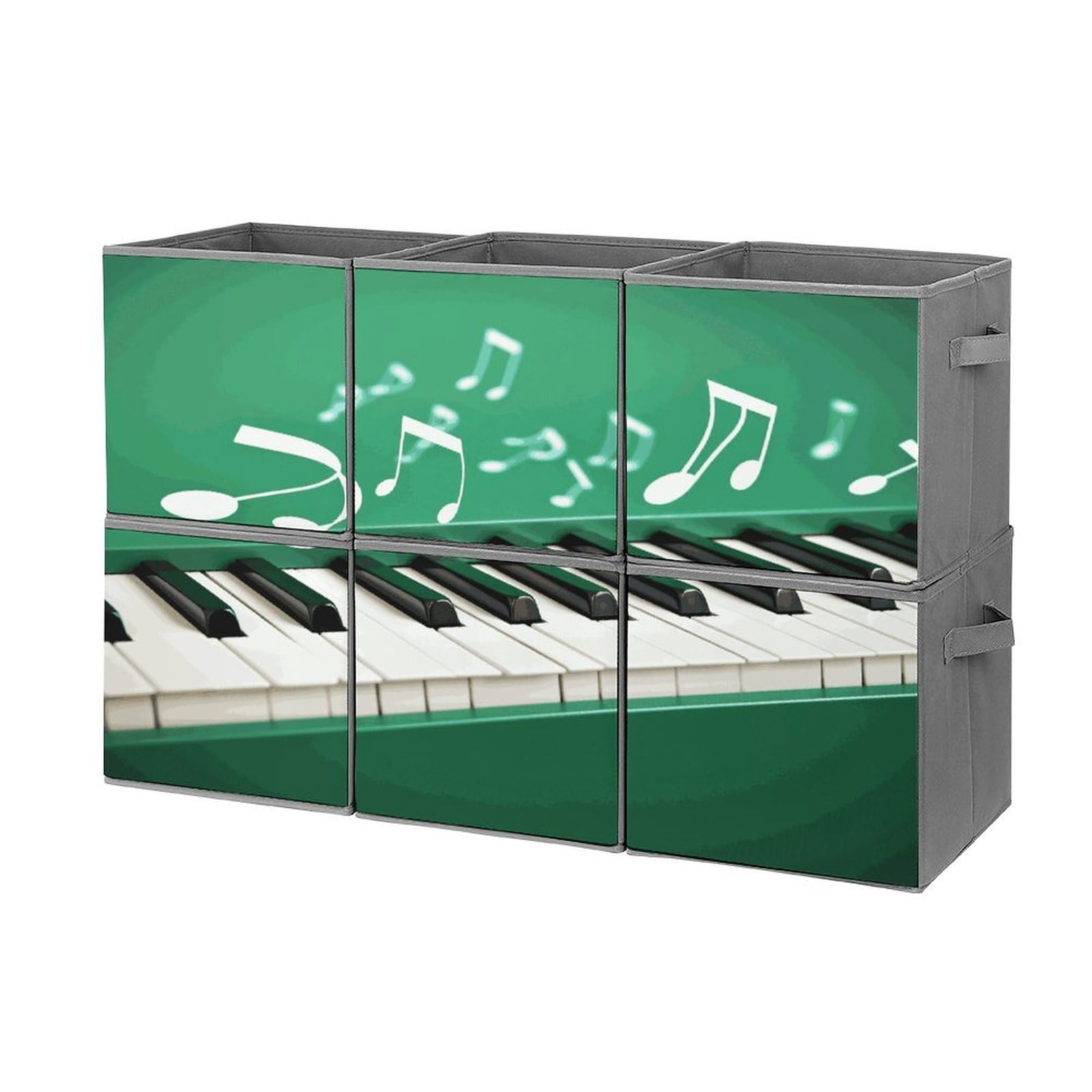 Fekiloot Style Green And White Piano Keys Storage Bin For Foldable And Handles,Closet Organizer Of 6-Pack Stackable,Storage Box For Living,Room, Office,Bedroom,Closet