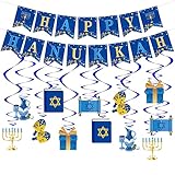 Happy Hanukkah Banner and Hanukkah Hanging Swirls Decorations, Chanukah Festival Party Decorations,Chanukah Themed Party Supplies
