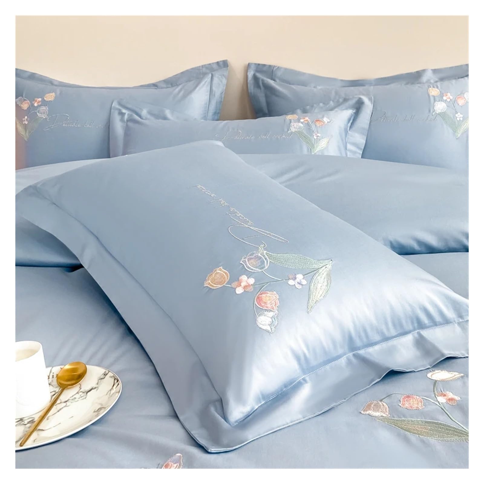 Amazon.co.jp: ベッドキルトセット, シックなスズラン刺繍 600TC 長