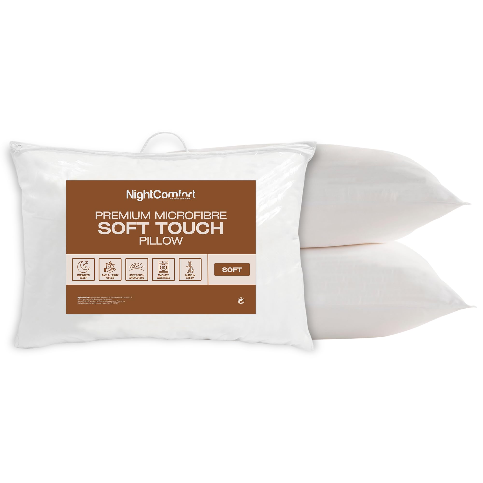 Night Comfort Soft Support / Front Sleeper Luxury Anti-Allergy Pillow For Front Sleepers, Pack Of 2 - Comfortable Microfiber With Hollowfibre Filled Pillows