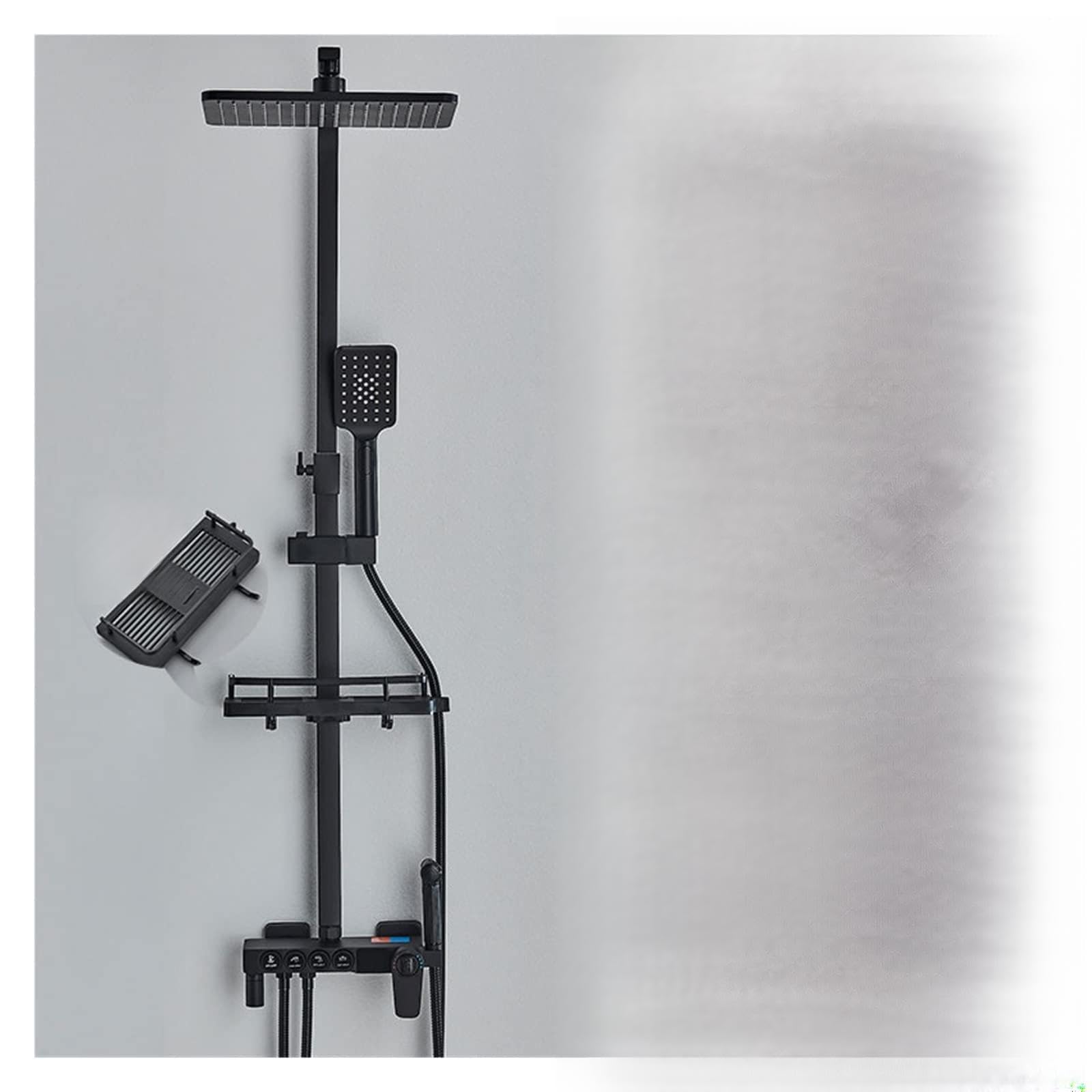 CVFRDD LCD Digital Black Bathroom Shower System Set Bathroom Thermostatic Faucet System With 4 Way Rainfall Shower Faucet Set Mixer Tap(Thermostatic Black D)