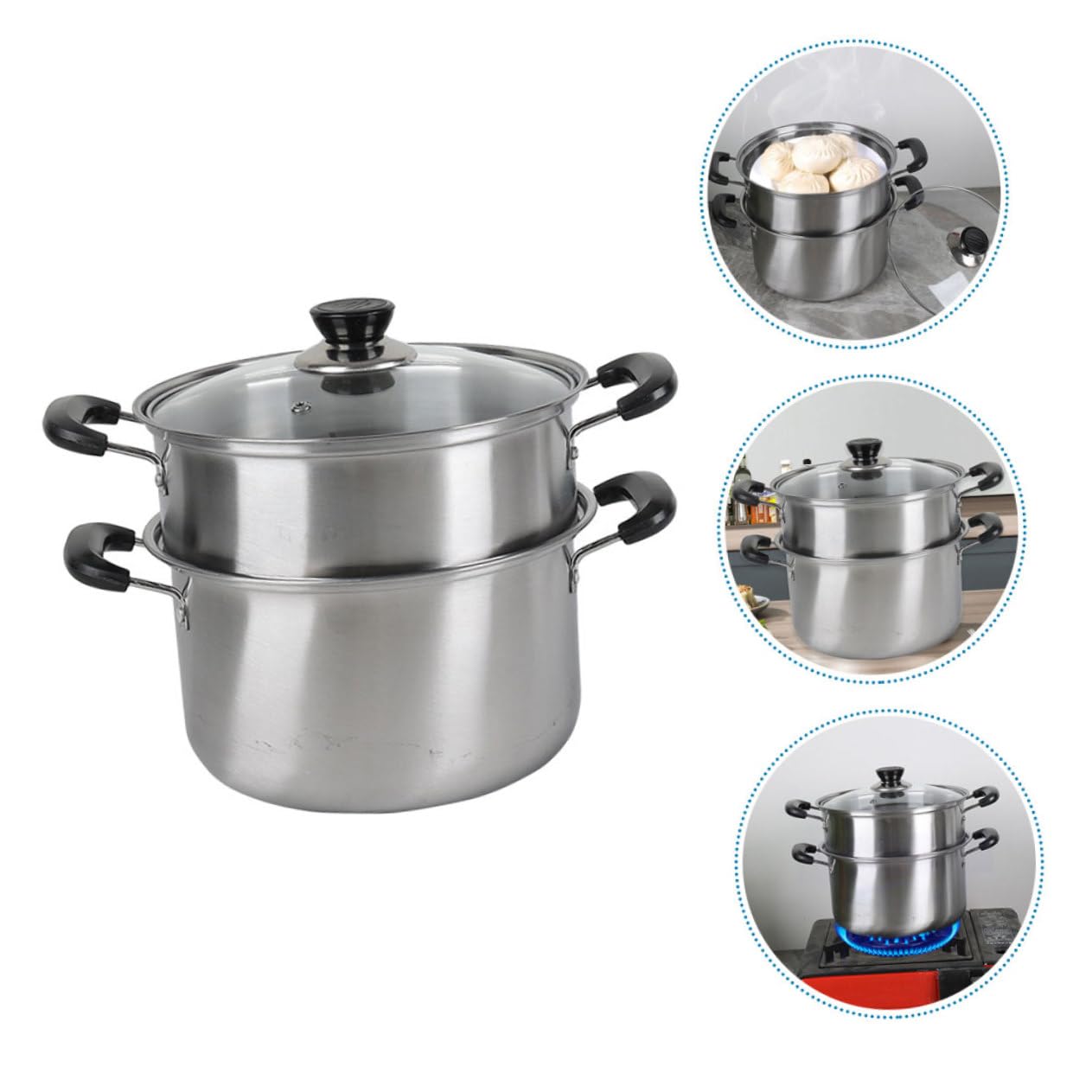 Olla de Vapor de Acero Inoxidable Práctica y Exquisitamente Fabricada, Juego de 1 Set Vaporera para Cocinar Sopas y Verduras en Cocina Doméstica