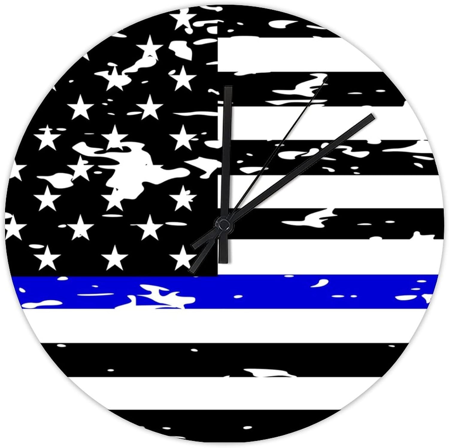 Retro Vintage Thin Blue Line Black American Flag Wooden Clock 15 Inch, Law Enforcement and Police Officers Home Decor Clock Silent Non Ticking Round Clock for Home Office