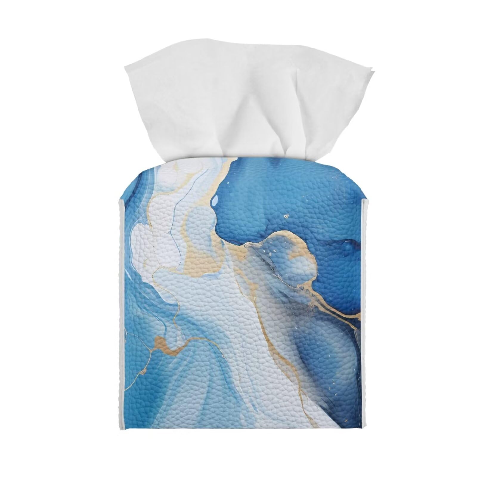 Tutolipy Blue Marble Print Tissue Box Cover Square Cube Novelty Tissue Paper Box Cover PU Leather Tissue Covers Holder for Dresser Bathroom Bedroom Office Kitchen โ image 1