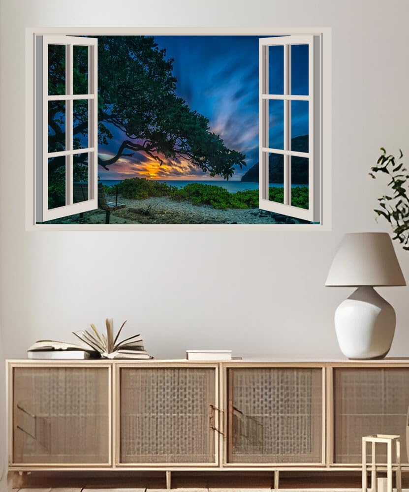 JZZA30510 Tropics Sunrises and Sunsets Coast Sky USA Makapuu| Self-Adhesive Open Window Wall Sticker