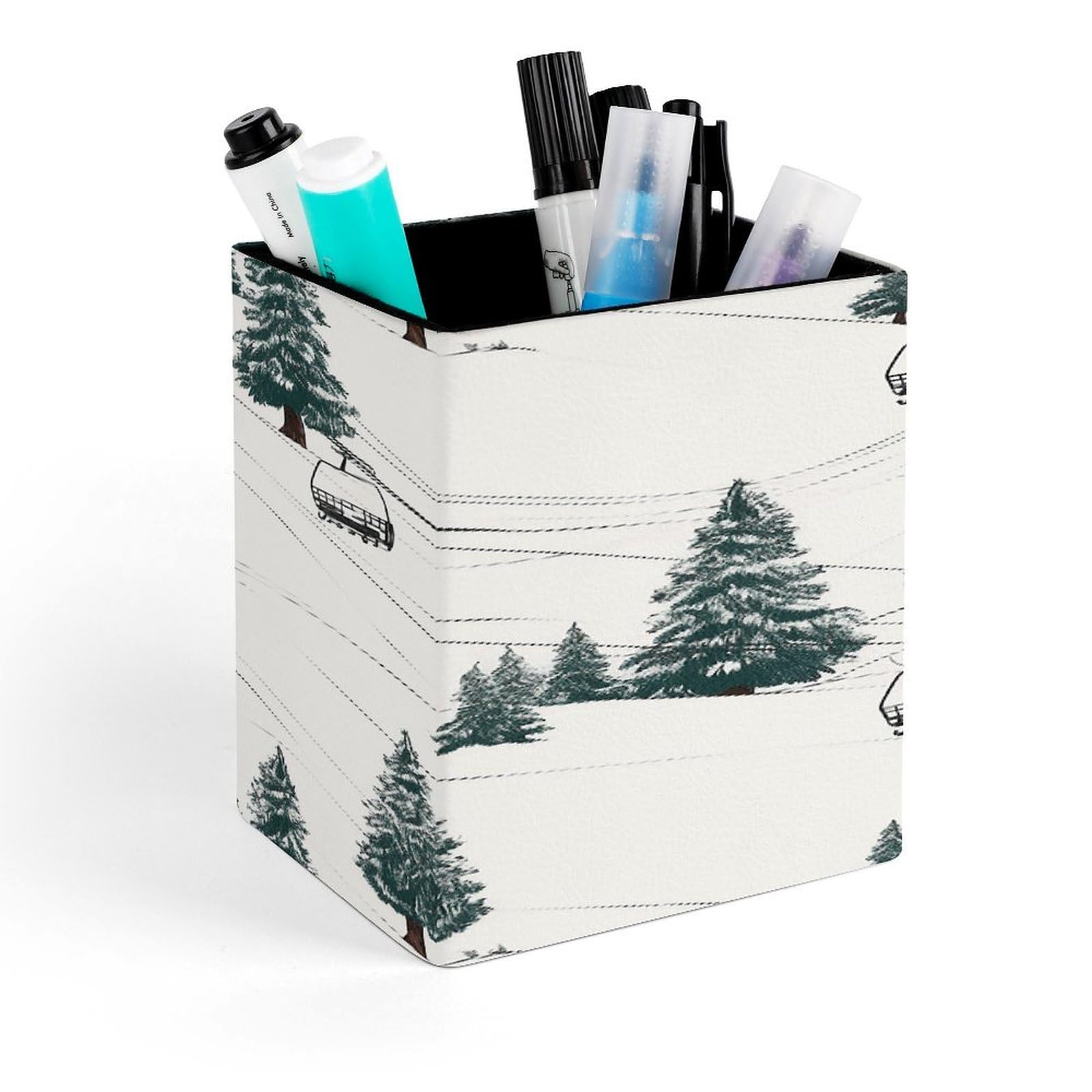 LZQPOEAS Ski Lift With Fir Tree Pen Holder Modern Design Desktop Stationery Organizer Simple&Modern Minimalist Makeup Organizer Multi-Functional Pencil Holder for Office Home