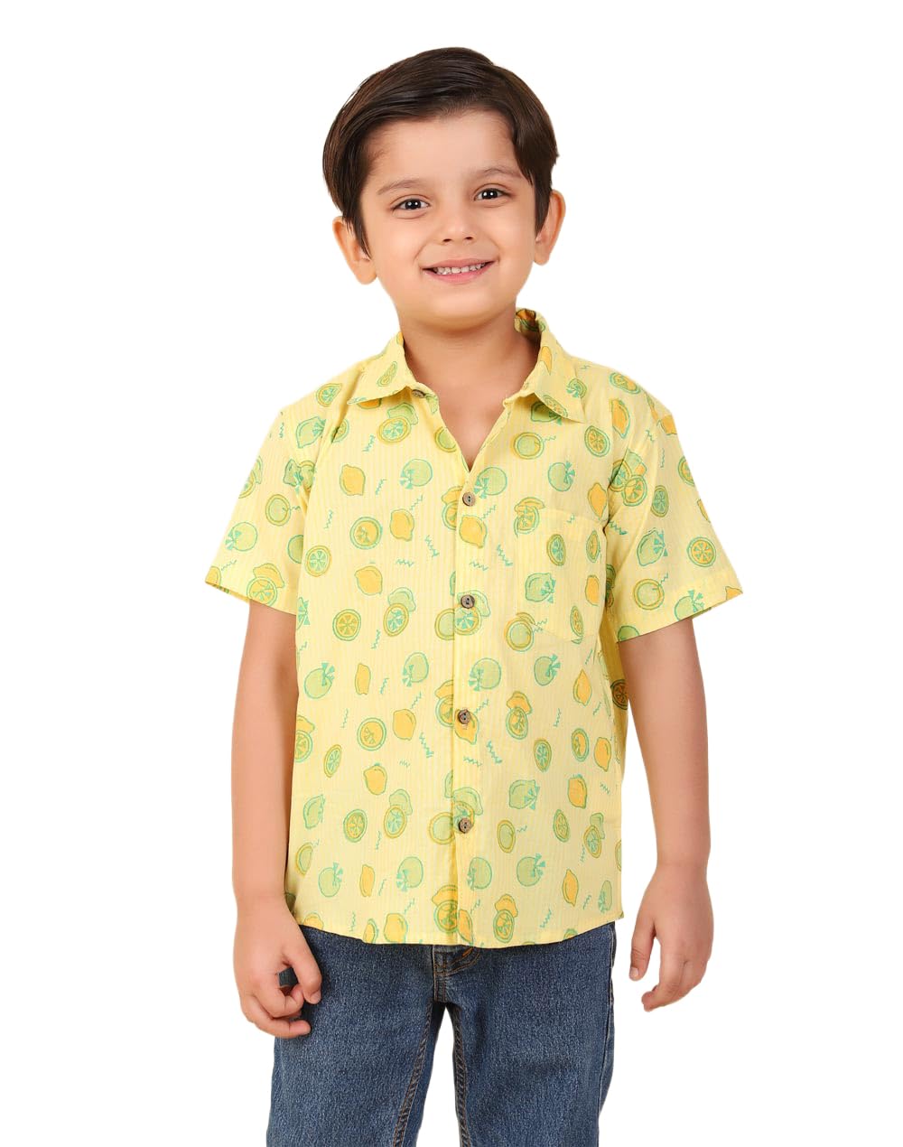 Fabindia Yellow Cotton Hand Block Printed Shirt-picture-27