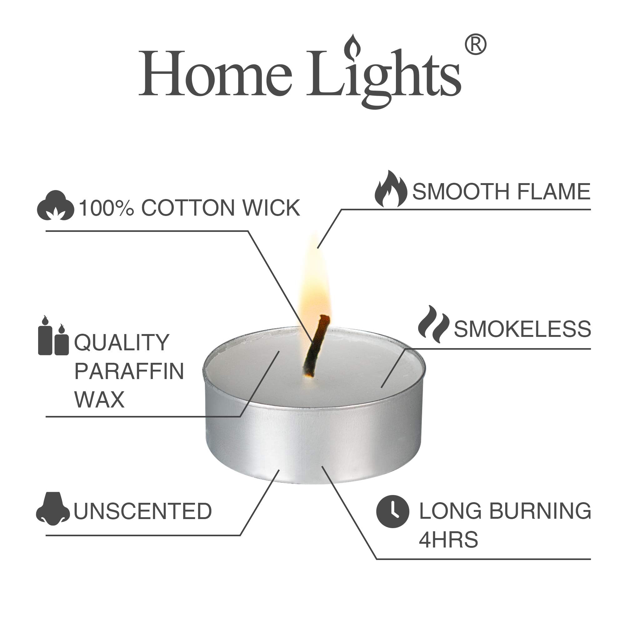 HomeLights Lot de 200 bougies chauffe-plat – 4 heures – Lot de 100, 200, 300 bougies chauffe-plat européennes sans fumée sans fumée pour Shabbat, mariages, Noël, décoration d'intérieur