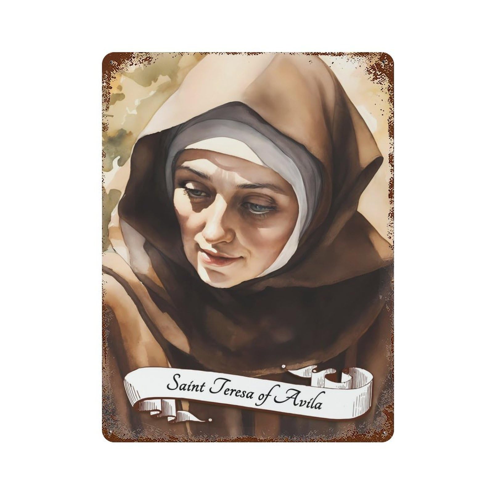Saint Teresa of Avila Decorative Tin Sign 15.7"x11.8", Farmhouse Wall Decor for Living Room, Hallway And Home Decor