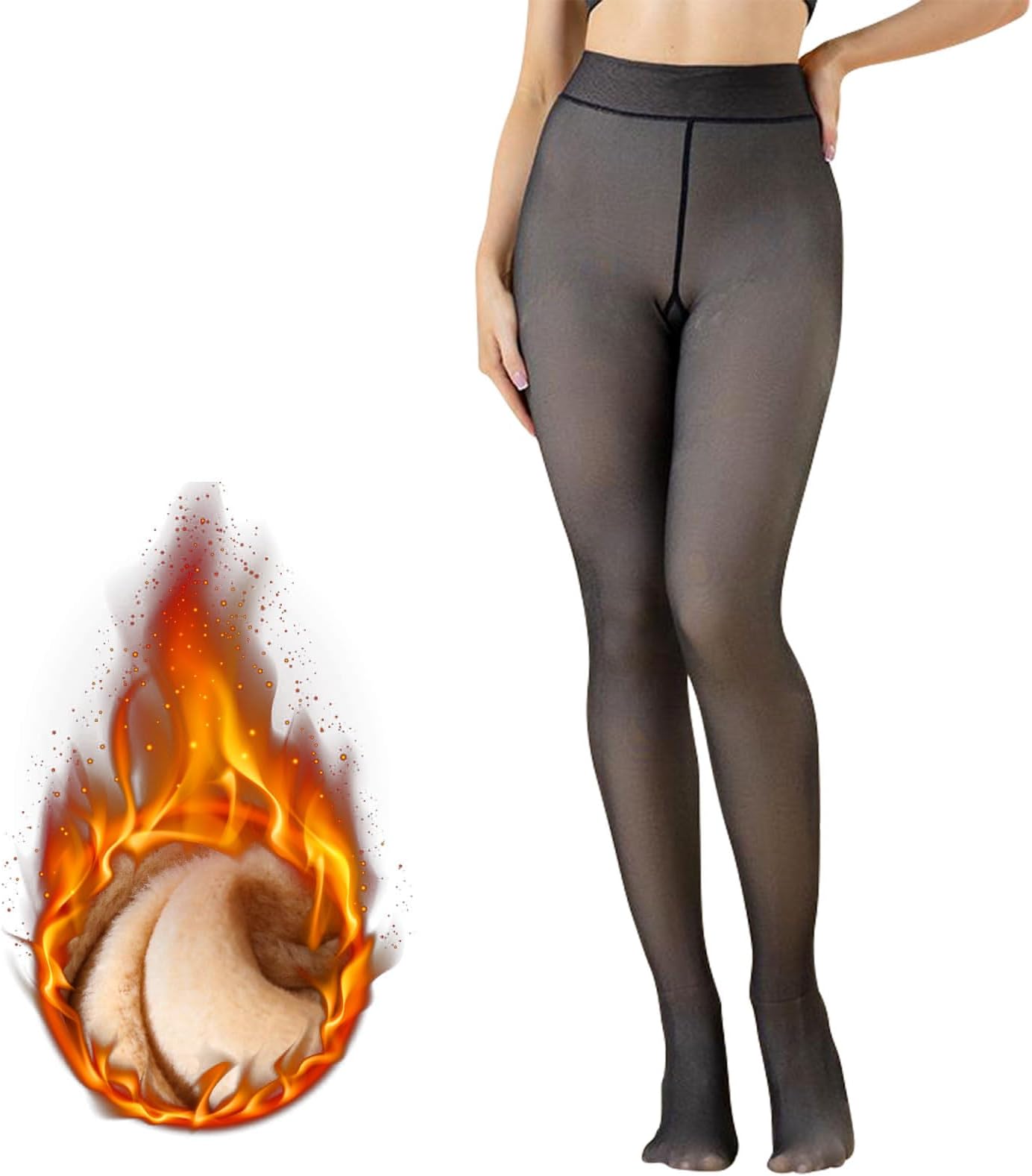 Zouwel Women's Thermal Fleece Lined Sheer Tights, Black, Stretch Thick Leggings, Winter Warm Pantyhose Stockings, Fleece Lined Leggings Women