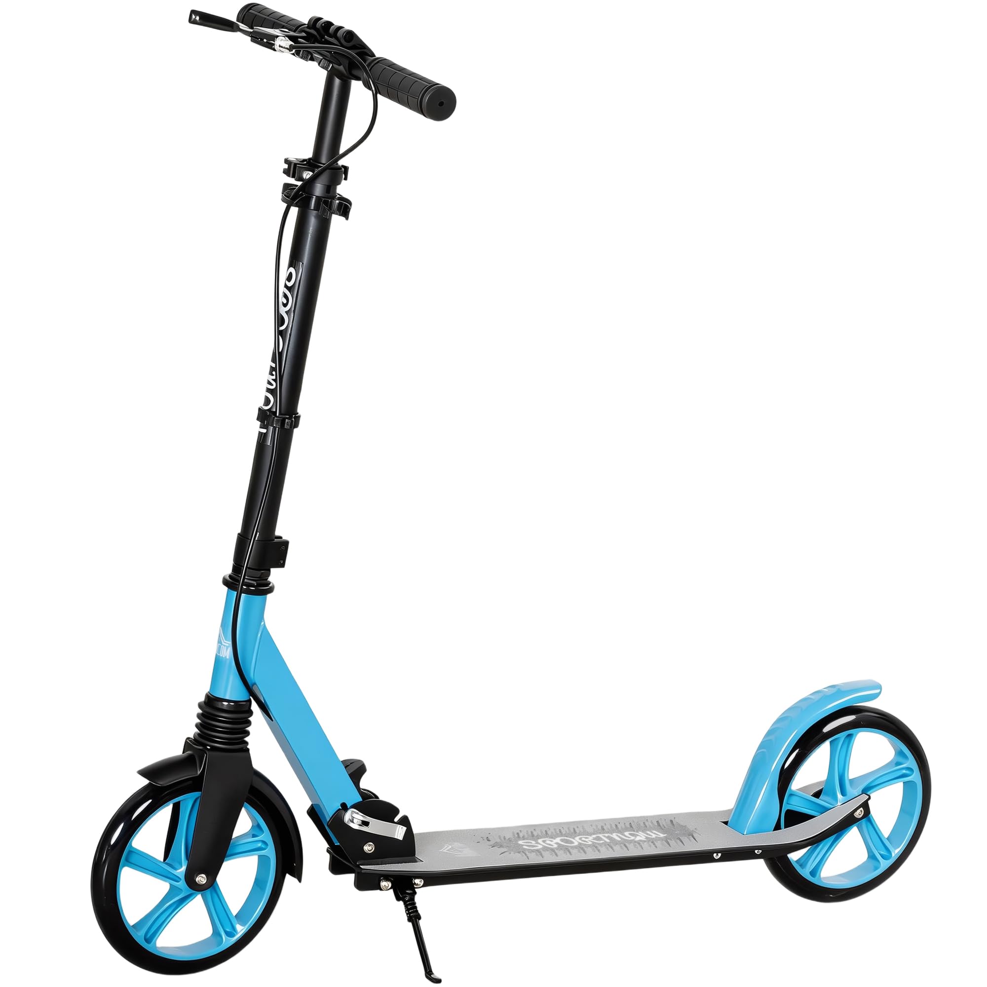 HOMCOM Patinete Plegable para Adultos y Niños de +14 Años Scooter Ligero con Manillar Ajustable Grandes Ruedas Ø200 mm Amortiguador y Freno Aluminio Carga 100 kg 91,5x36,5x91-104 cm