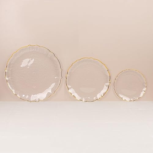 Miniatura 6 de Efavormart - Paquete de 10 platos llanos de plástico transparente con borde festoneado dorado, platos redondos desechables para fiesta, 10 pulgadas