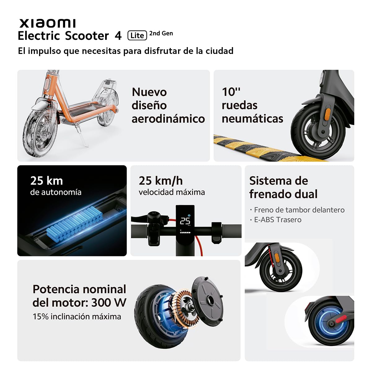 Xiaomi Electric 4 Series - Potencia máxima de 1000 W - 390 W, Autonomía 70/18 km, Ruedas de 8,1" - 10", Certificado por la DGT (Versión ES)