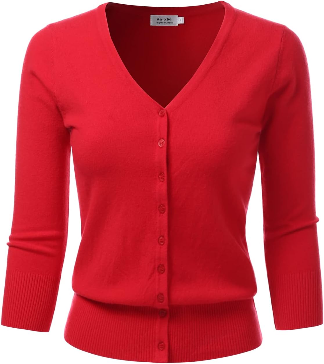 Women's 3/4 Sleeve V-Neck Button Down Knit Sweater Soft Cardigan (S-XXL)