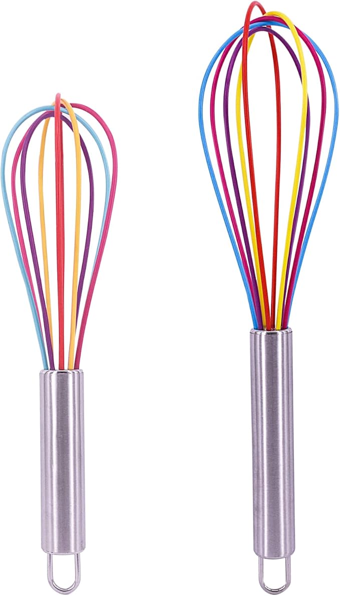 2 Pcs Silicone Whisk Set, Rainbow Whisk Non Stick Hand Whisk Silicone