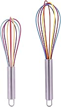 2 Pcs Silicone Whisk Set, Rainbow Whisk Non Stick Hand Whisk Silicone Mini Whisk Kitchen Whisk Manual Egg Beater Easy Whisk Silicone Balloon Whisk Small Plastic Whisk for Mixing Cooking Baking