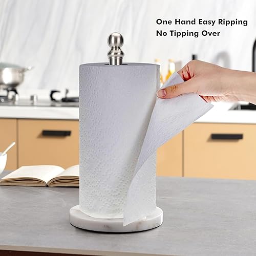 Miniatura 2 de Soporte para toallas de papel para encimera con base de mármol pesado, soporte de rollo de papel de pie para cocina y baño, con base pesada para