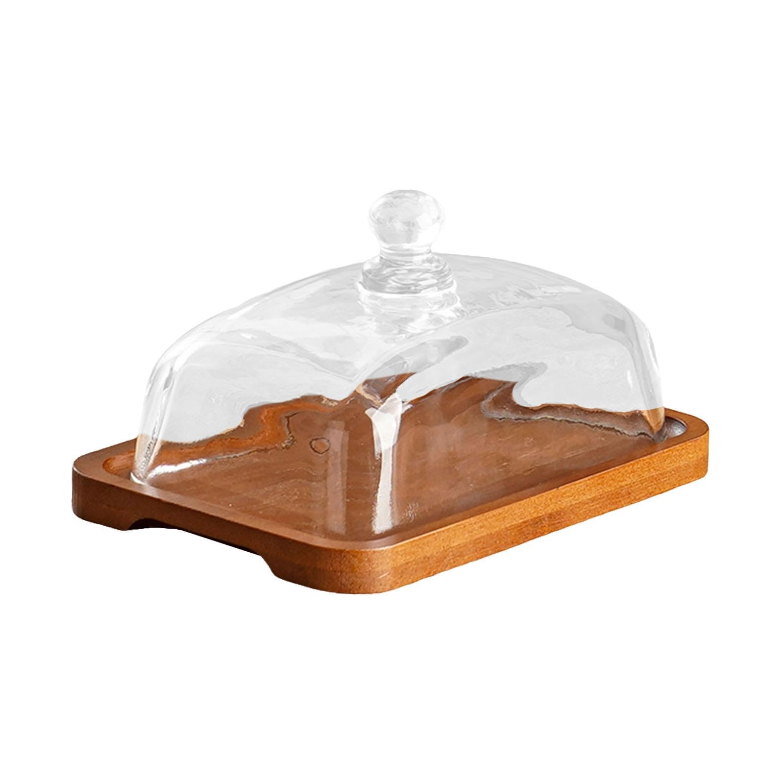 Holz Kuchenständer Glas Haube Käseteller Servierplatte Gebäck Tablett Aus Holz mit Einzigartigem Design für Party Hochzeit Küchen Appetithä, Dunkle Holzfarbe