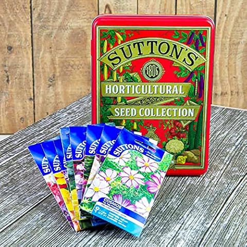 Suttons 1806 Heritage Design Red Seed Storage Tin Plus Flower Lovers Seed Collection (8 x Seed Packs) Cover