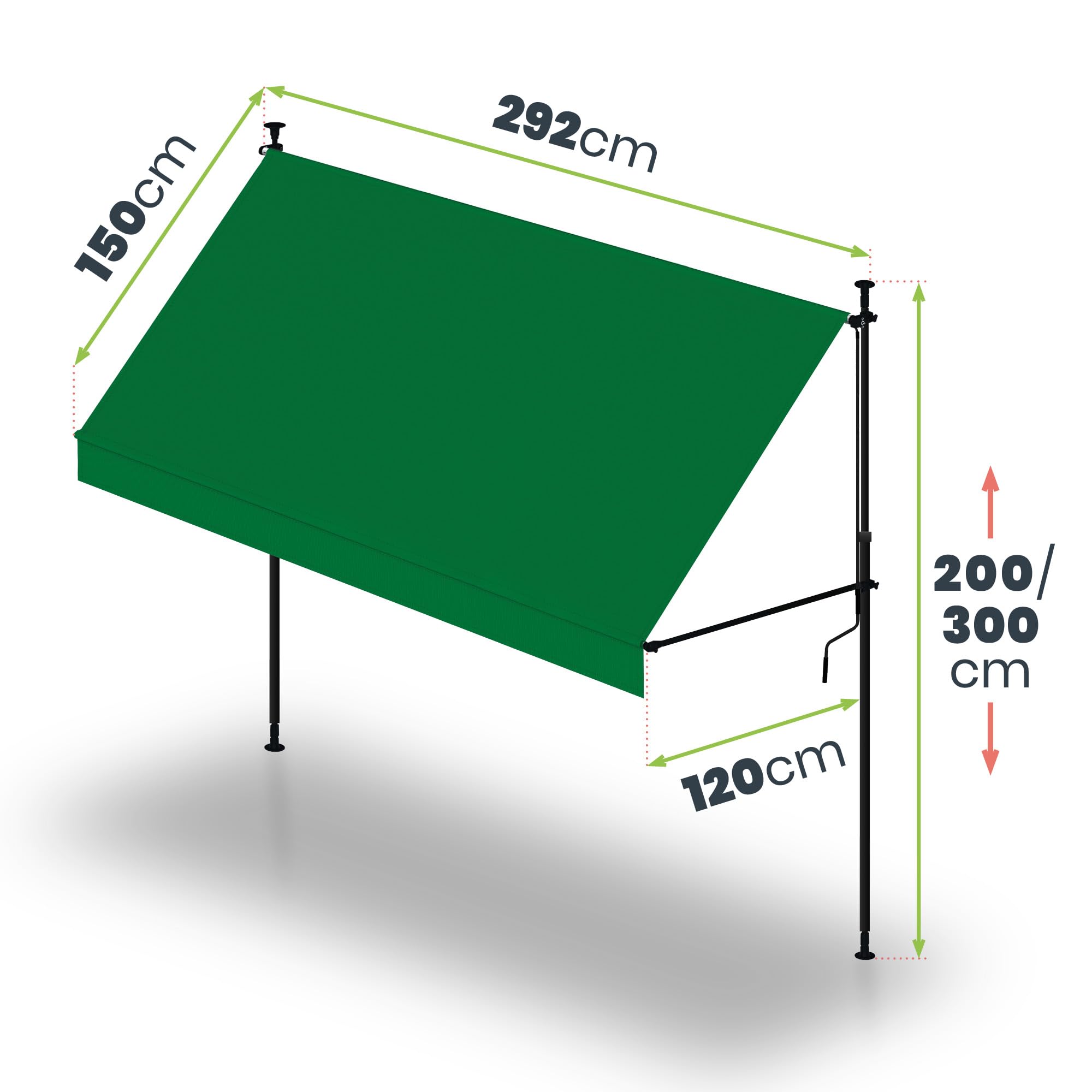 Wasabi Cityline Auvent Portable et réglable sans perçage en Toile Polyester Protection UV Inclinaison réglable Résistant pour extérieur, Jardin, Balcon (Vert)