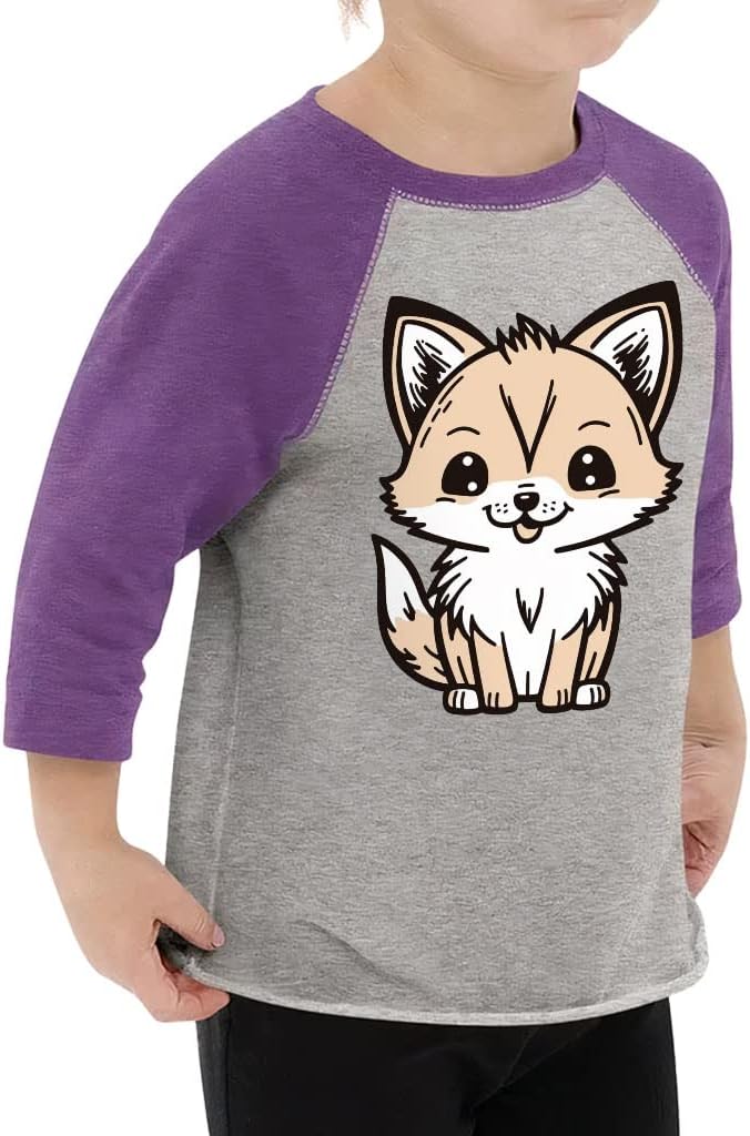 Funny Fox Toddler Baseball T-Shirt - Unique 3/4 Sleeve T-Shirt - Cartoon Kids' Baseball Tee