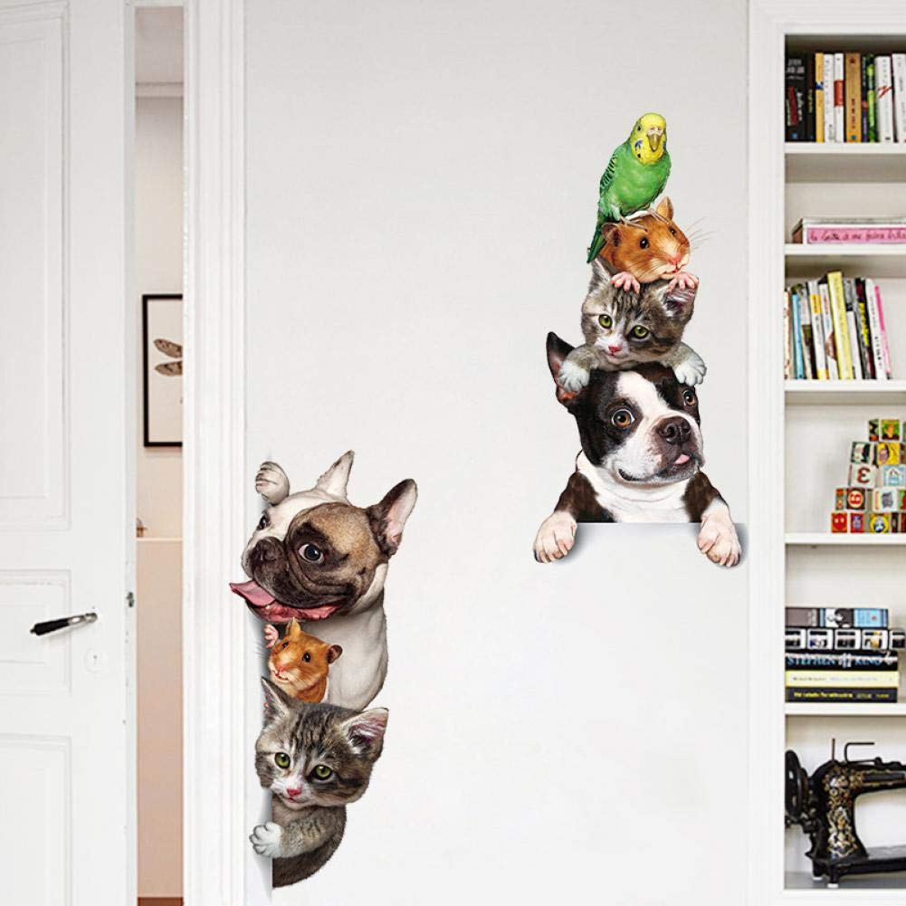 Animales de Dibujos Animados 3D Etiqueta de la Pared de ratón Gatos Perros Aves Puerta Divertidas Pegatinas Decoración de Habitaciones de los niños Decoración Vinilo Fondos