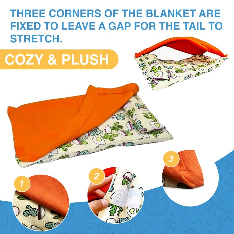 Bearded Dragon Hammock Sleeping Bag Set- Hanging Pet Bed with Pillow and Blanket Hideout Habitat with Soft Warm for Bearded Dragon Lizard Leopard Gecko and Small Pet Animal?Beige + Orange Quilt?