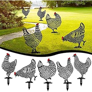 Tuindecoratie in vorm van kippen, 5 stuks, handwerk, metalen steekpennen, voor de tuin, decoratief, mooi cadeau voor…
