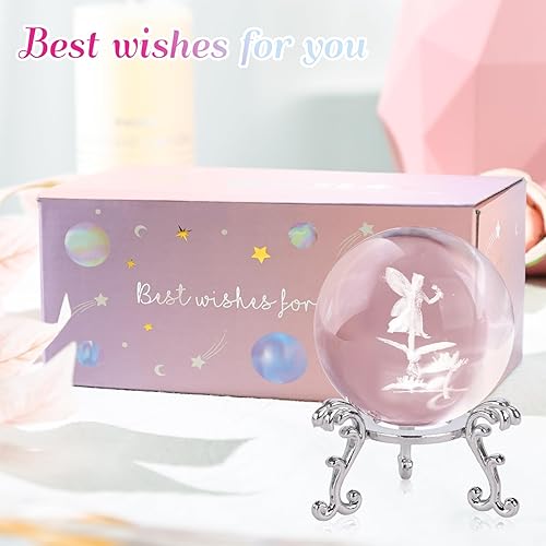 Miniatura 4 de DomeStar Bola de cristal 3D, bola de cristal láser 3D de 2.4 pulgadas, esfera de cristal de hada libélula para regalo de cumpleaños, hogar, boda,