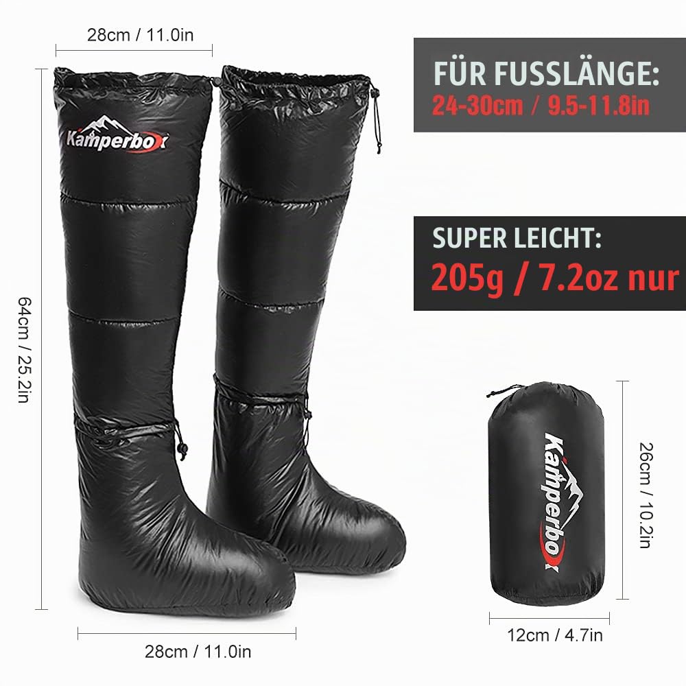 Lixada Winter Camping Daunensocken Warme Weiche Winddichte Lange Schlafschuhe mit verstellbarem Kordelzug für Camping Rucksack Schlafsack Zelt Herren Damen Unisex Daunenstiefel mit Aufbewahrungstasche