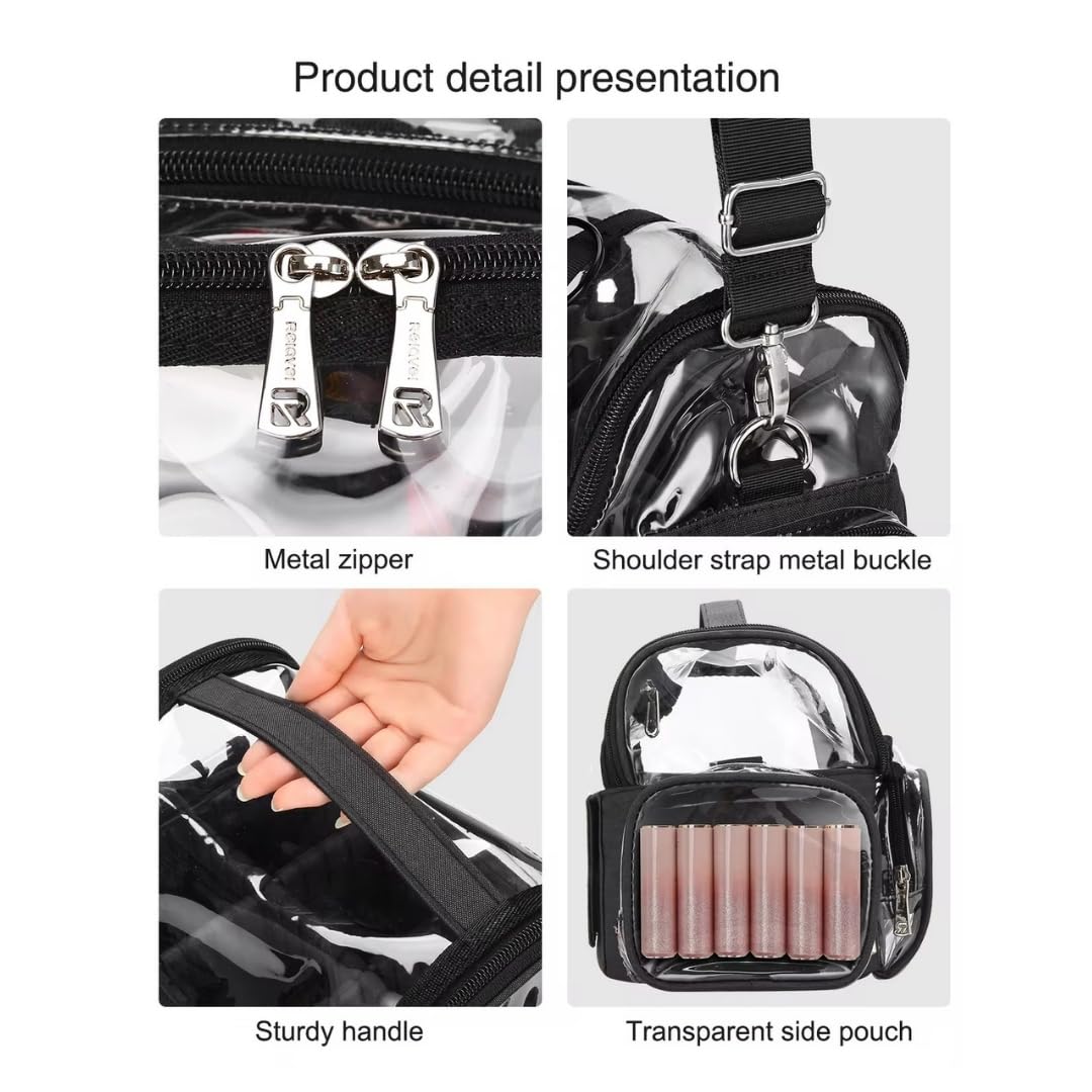 Coslifestore Perfect PVC Cosmetic Makeup Brush Bag with Adjustable Dividers & Side Compartments | Transparent Top TPU Cover | Waterproof Travel Organizer for Liquid Cosmetics, Makeup & Skincare 4