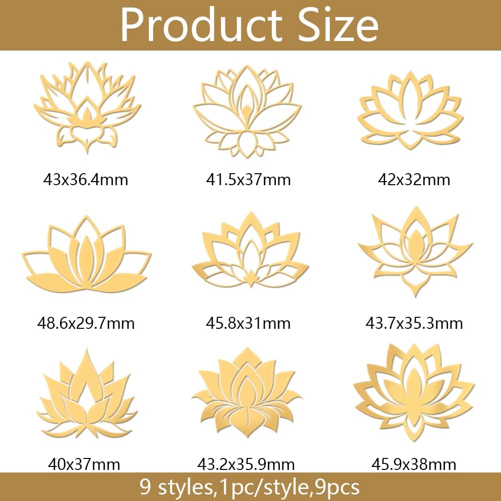 OLYCRAFT 9pcs 1.6x1.6 inch Golden Metal Stickers Lotus Buddha Sticker Self Adhesive Yoga Energy Stickers Religious Golden Epoxy Sticker for DIY Scrapbooks Epoxy Resin Decoration
