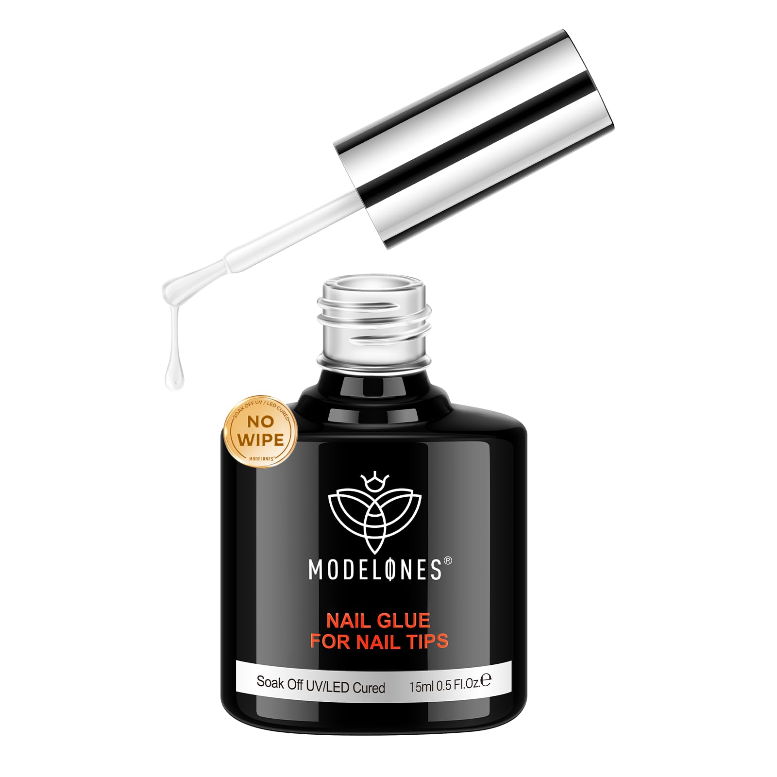 modelones 10 in One X Nail Gel Glue Gel Base Coat Brush On No Wipe | Nail Polish Glue 15ml for Tips, Rhinestones, Blooming Art Hema-Free Gel Kit for Acrylic Tips U V Lamp Needed No Wipe Clear