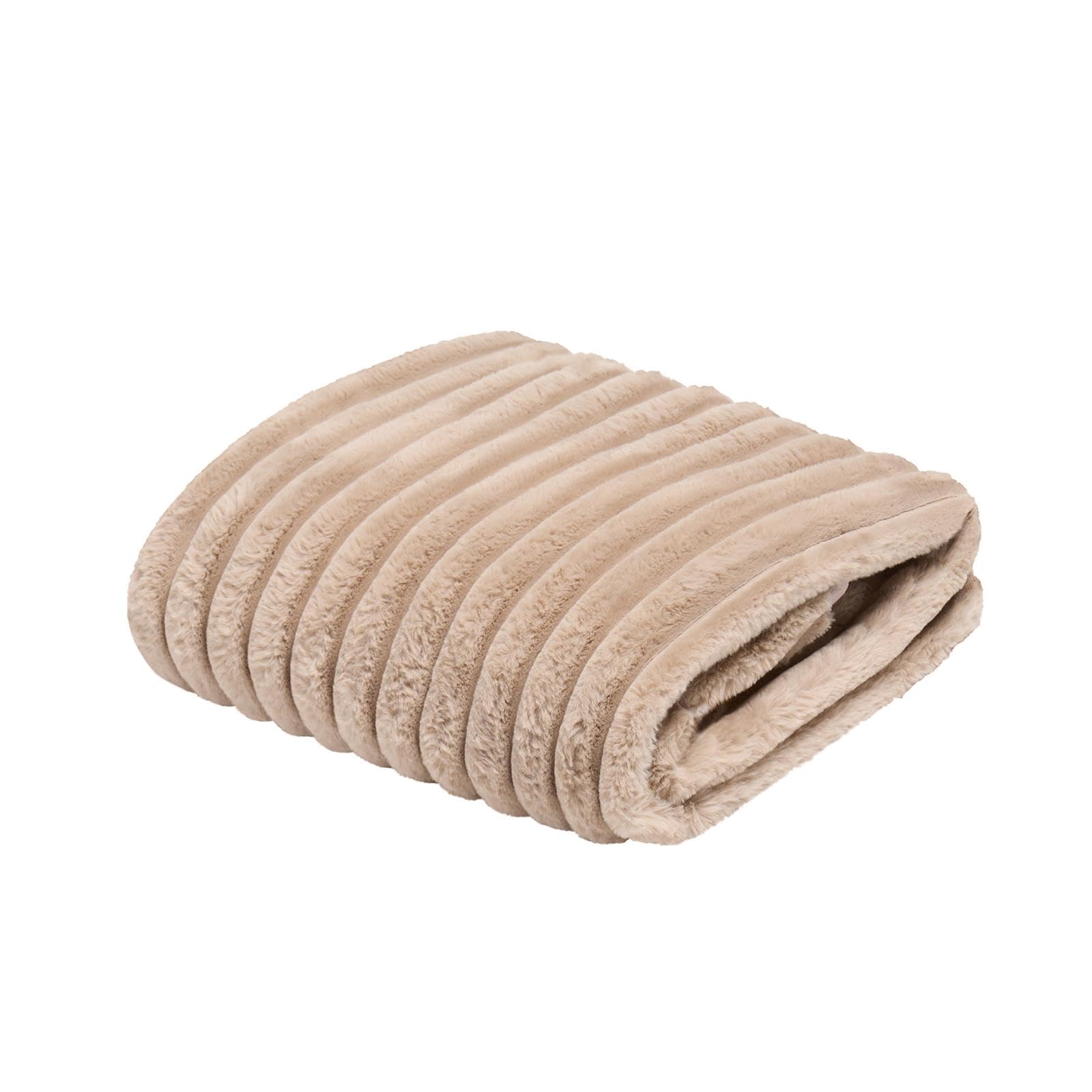 Ohs Mink Ribbed Blanket Faux Fur Throw, Soft Cosy Warm Winter Thick Fleece Blanket For Bed Sofa Settee Home Decorative Throw Blanket Lightweight Comfy Single Bed Throw, - 125 X 150Cm