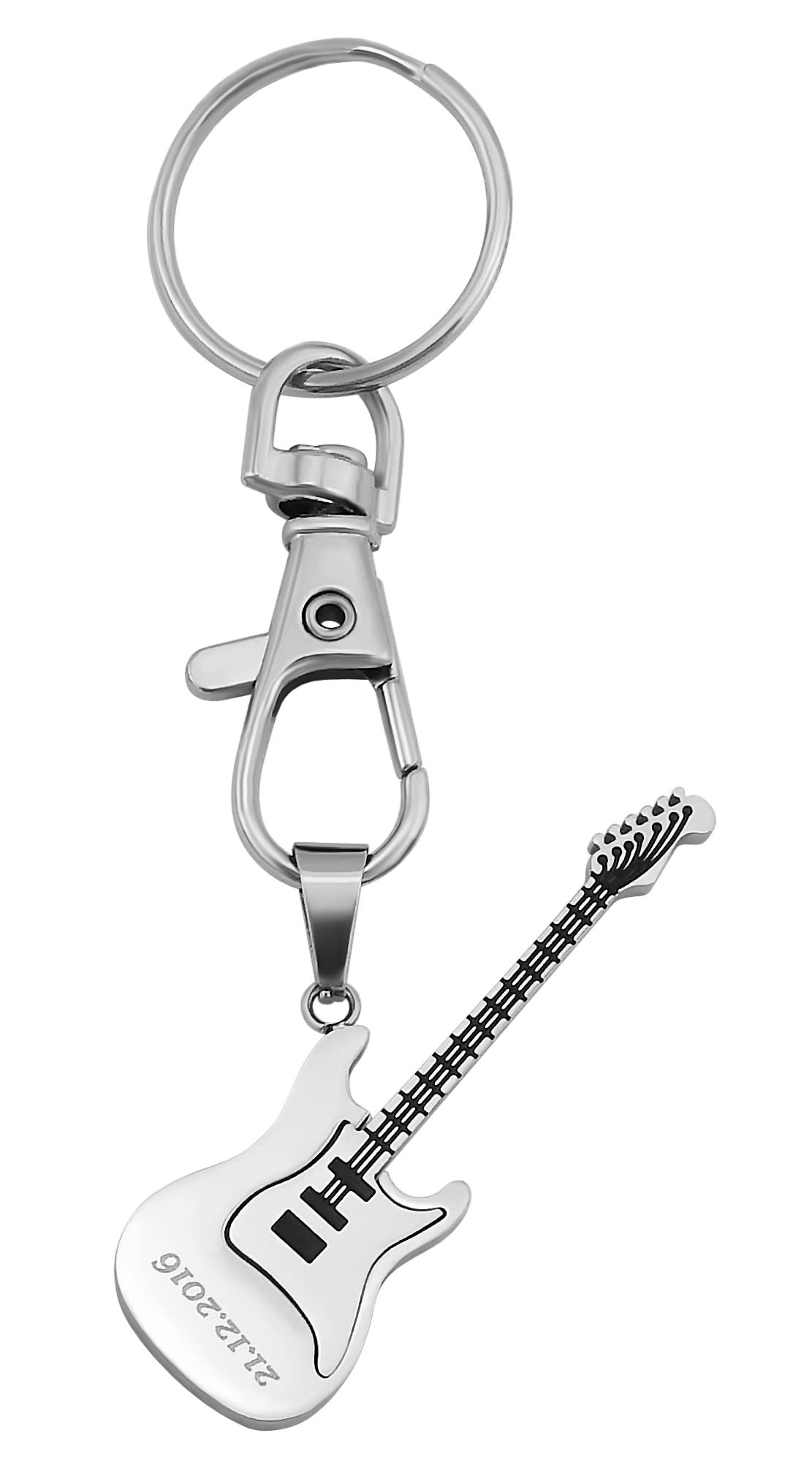 Schlüsselanhänger personalisiert E-Gitarre für Musiker | Schlüsselanhänger mit Gravur Edelstahl silber | Personalisierte Geschenke für Mama Papa | Schlüssel Anhänger Text Name Datum