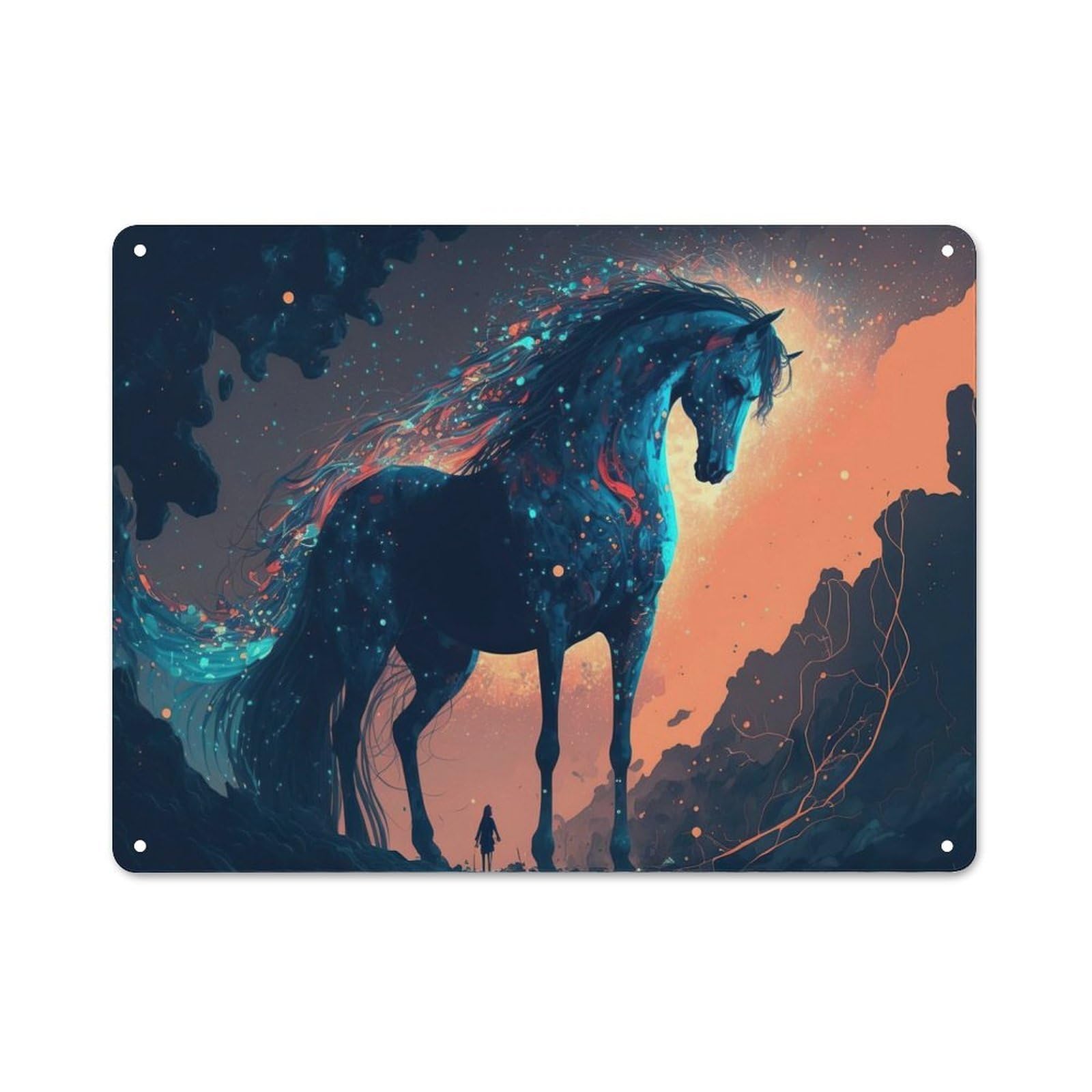 Junmoney Style-14 Decorative Metal Sign With Horse In The Stars Design 30X40cm, Cosy Cafe Wall Decor For Kitchen, Cafe, Pantry Or Dining Room